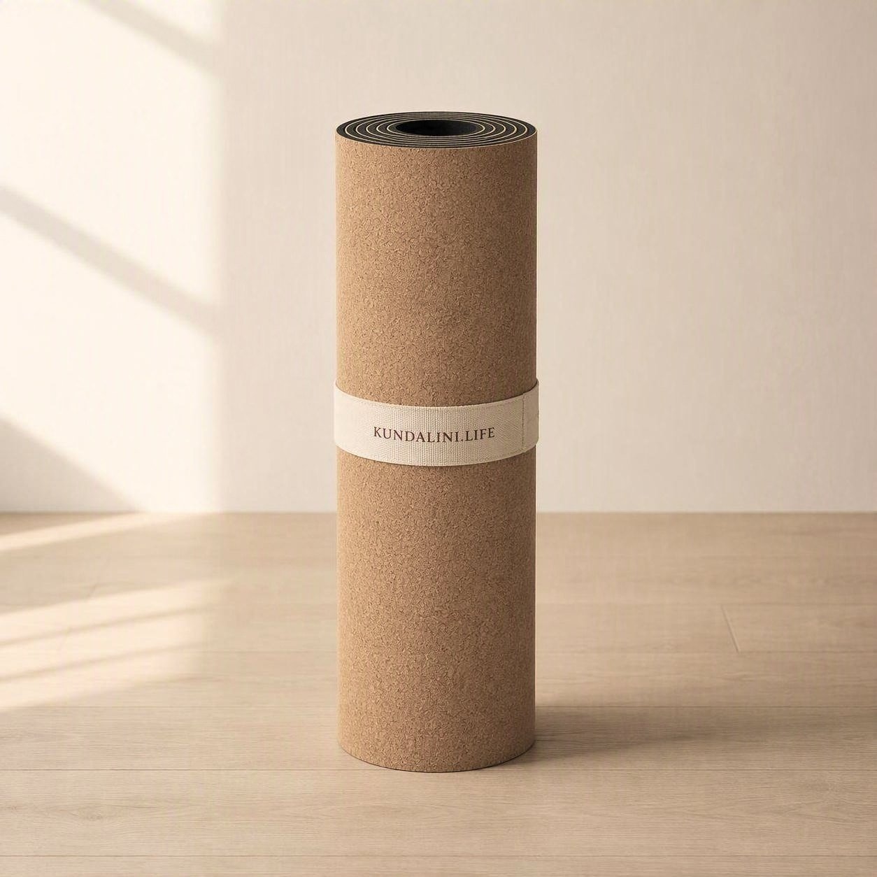 Cork yoga mat, in use